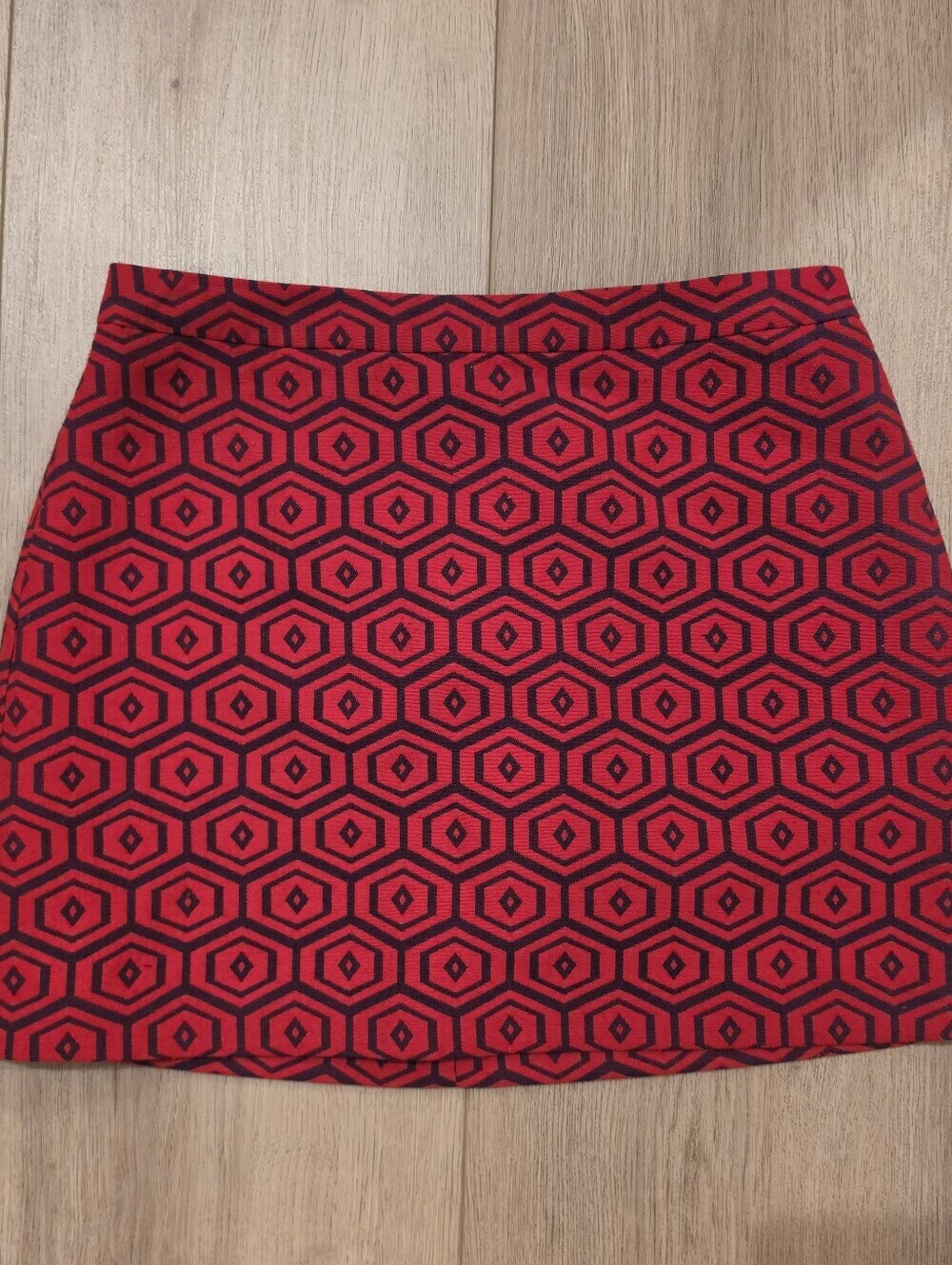 Alice + Olivia Red Black Geometric Mini Skirt XS Retro Mod Pattern